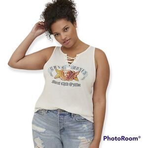 6X 30W Torrid Cream Guns N Roses Lace Up Tank 90s Sweet Child O Mine Grunge Punk